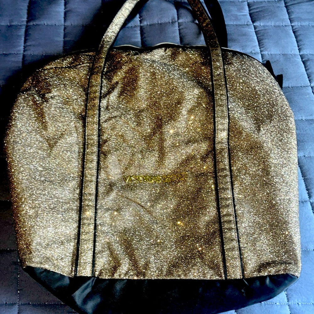 Victoria’s Secret Gold Sparkle Zipper Tote Bag